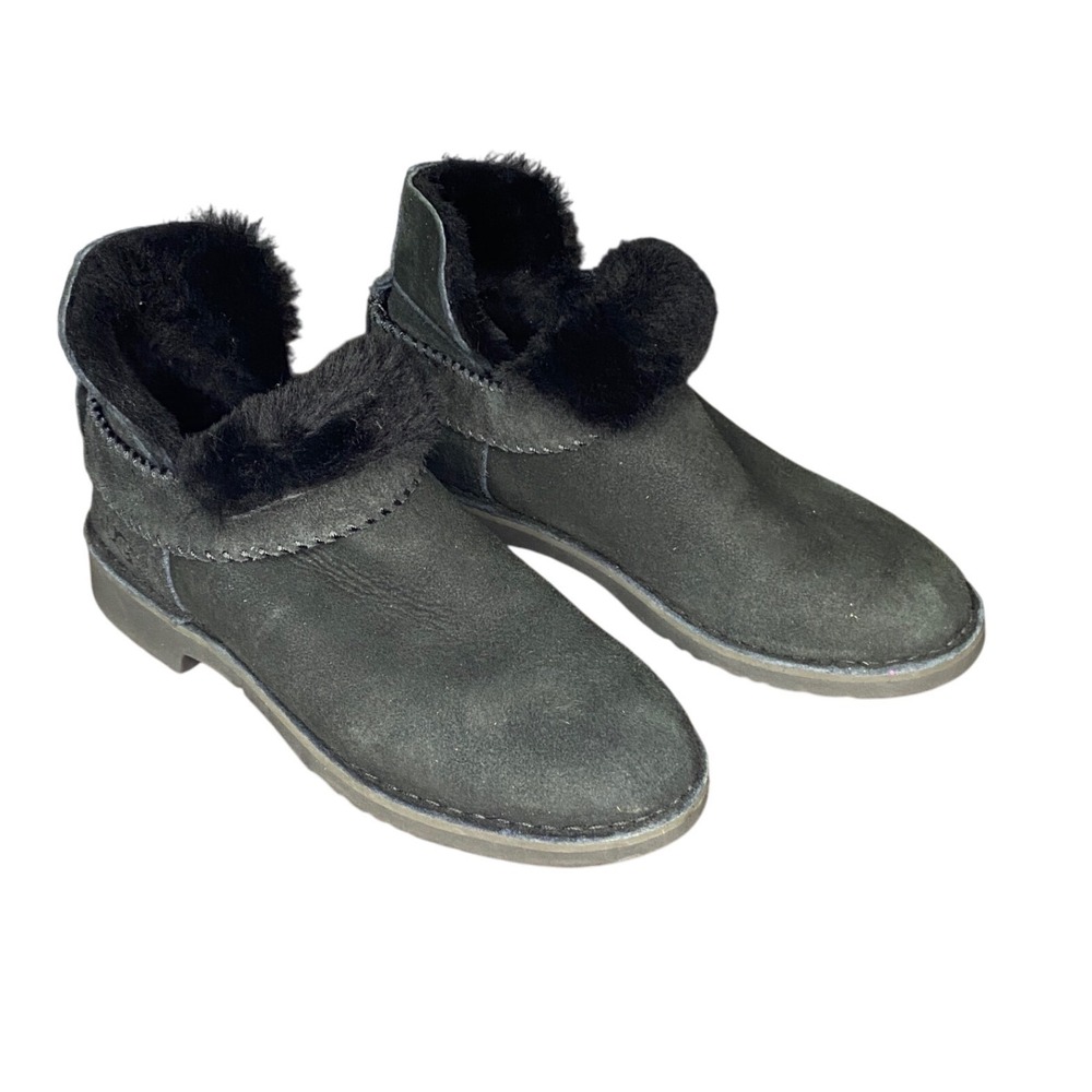 UGG Australia Women's Black Suede Sheepskin Fur Lined Ankle Boots Size 7.5